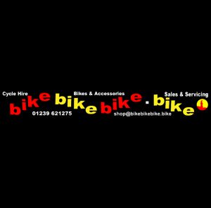 BikeBikeBike.bike shop in Cardigan showing a selection of Raleigh and Lapierre electric bikes and hybrid bicycles available for hire and sale.