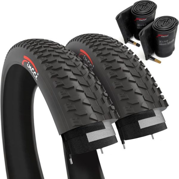 Kit De 2 Pneus Fat Bike 26x4.0 – Avec Chambres, Démonte-pneus, Noyaux De Valve – Charge 90kg, PSI 20