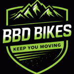 a professional bicycle repair shop with an expert mechanic servicing an electric mountain bike motor