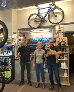 Castle Douglas Cycles on Church Street, displaying road, gravel, and electric bikes.