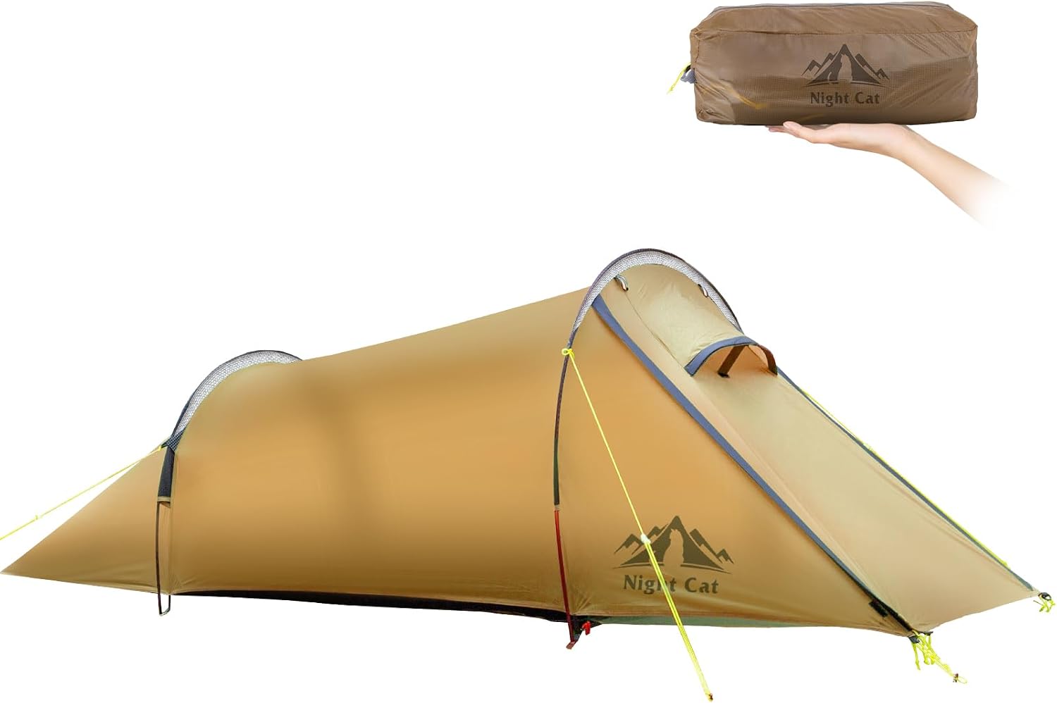 Night Cat 1 2 Person Tunnel Tent: Ultralight Backpacking Tent Silnylon 15D PU5000MM Waterproof for Camping Travel Wild