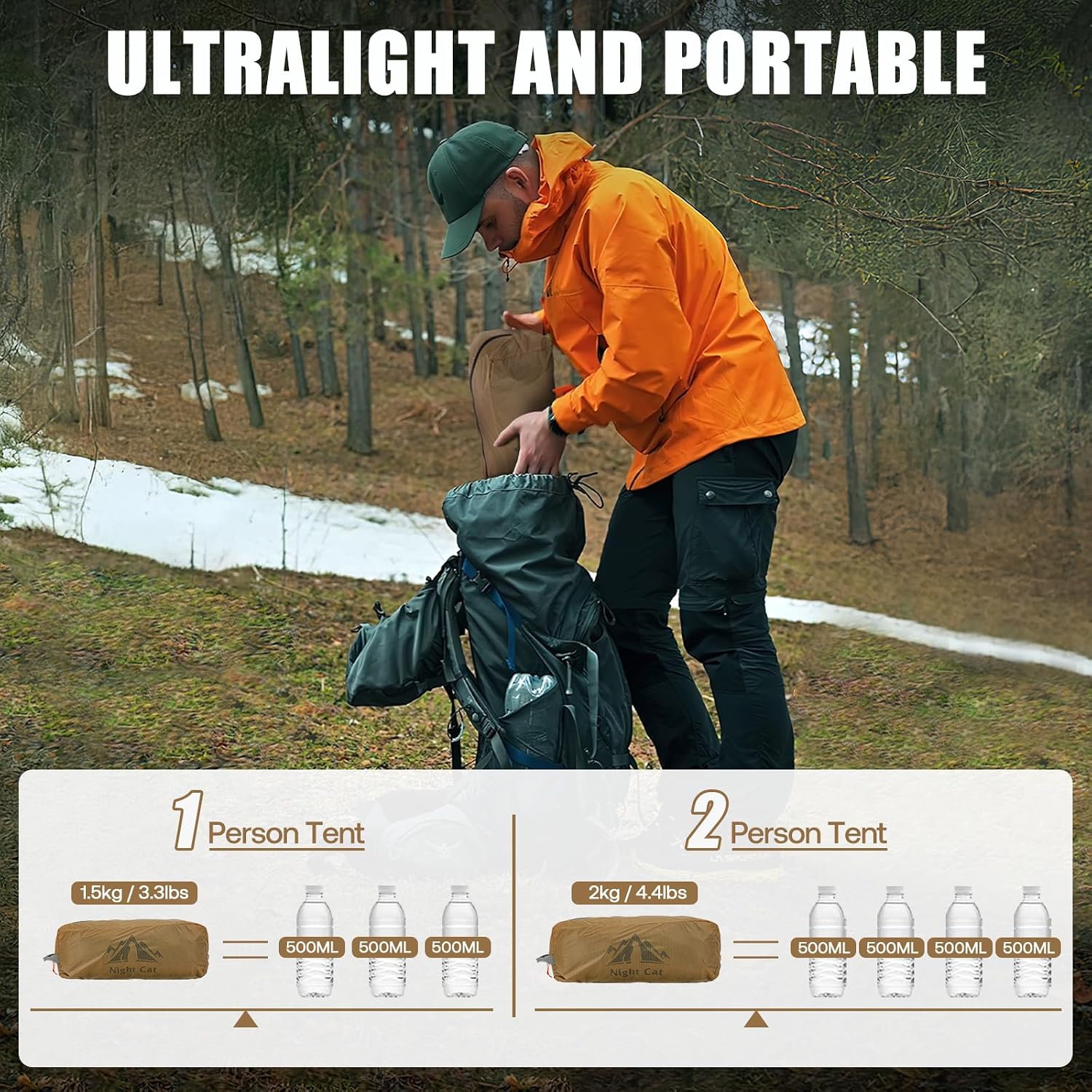 Night Cat 1 2 Person Tunnel Tent: Ultralight Backpacking Tent Silnylon 15D PU5000MM Waterproof for Camping Travel Wild - Image 2