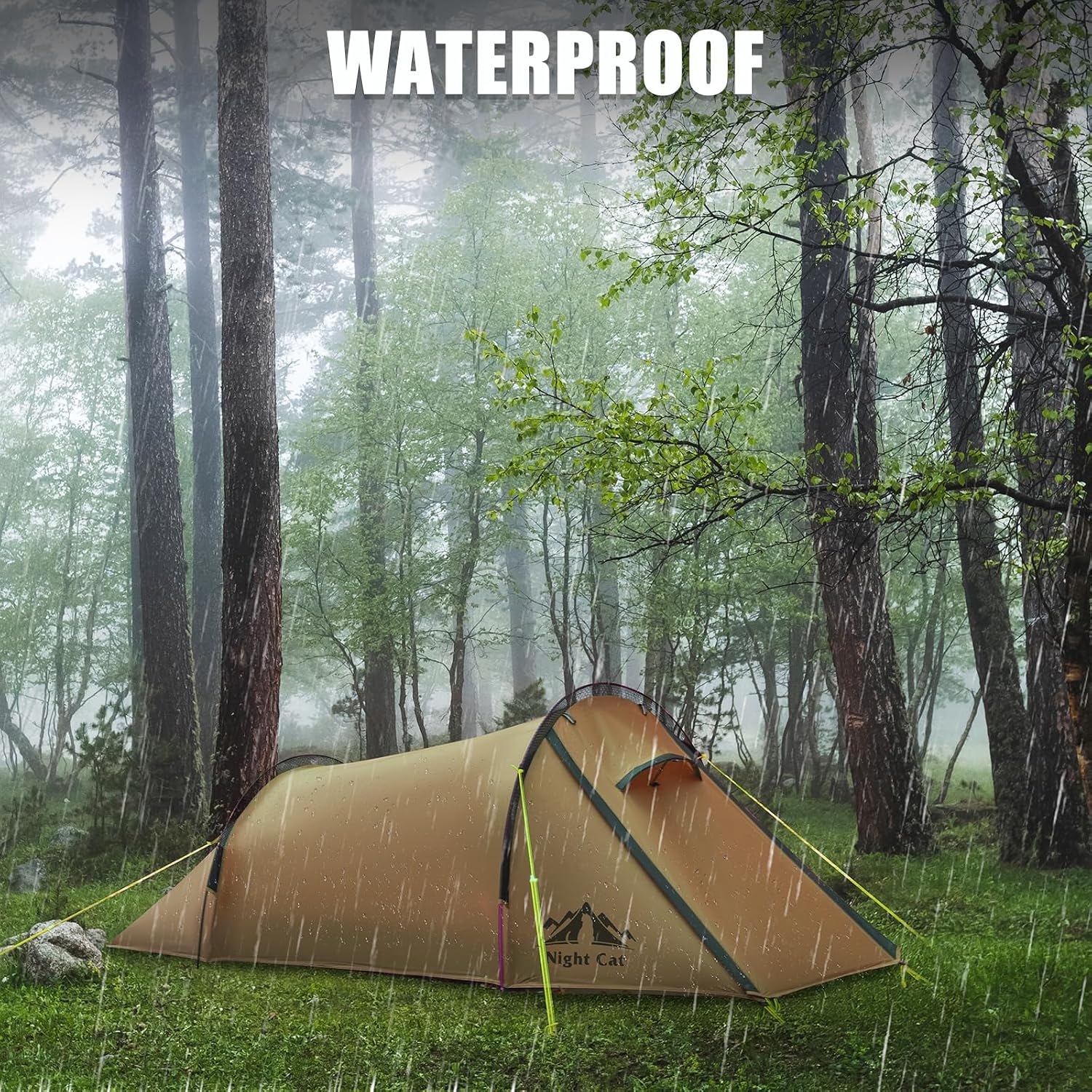 Night Cat 1 2 Person Tunnel Tent: Ultralight Backpacking Tent Silnylon 15D PU5000MM Waterproof for Camping Travel Wild - Image 3