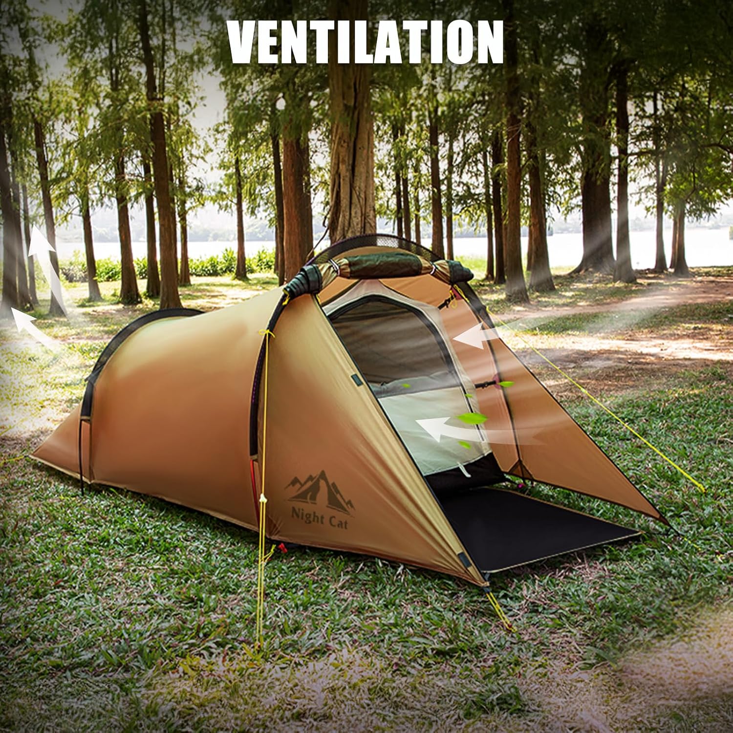 Night Cat 1 2 Person Tunnel Tent: Ultralight Backpacking Tent Silnylon 15D PU5000MM Waterproof for Camping Travel Wild - Image 4