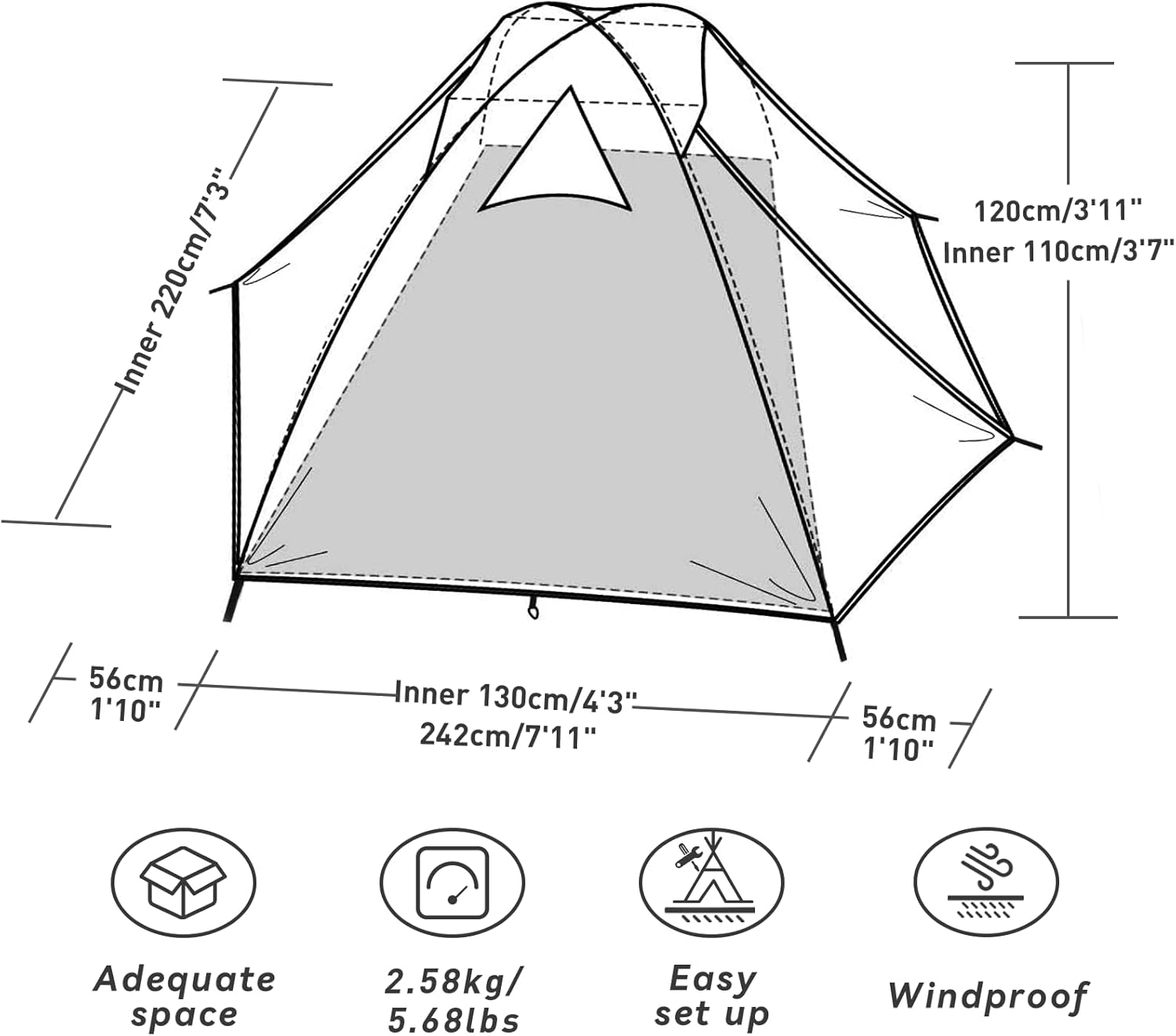 Forceatt Tent, 2-4 Man Tent for Camping, Easy Setup Lightweight - Image 2