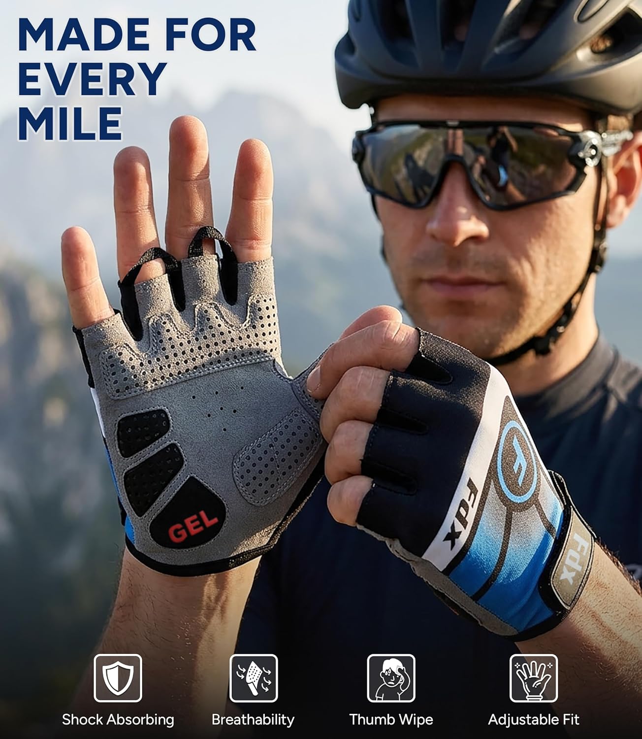 FDX Fingerless Cycling Gloves Gel Padded - Image 2