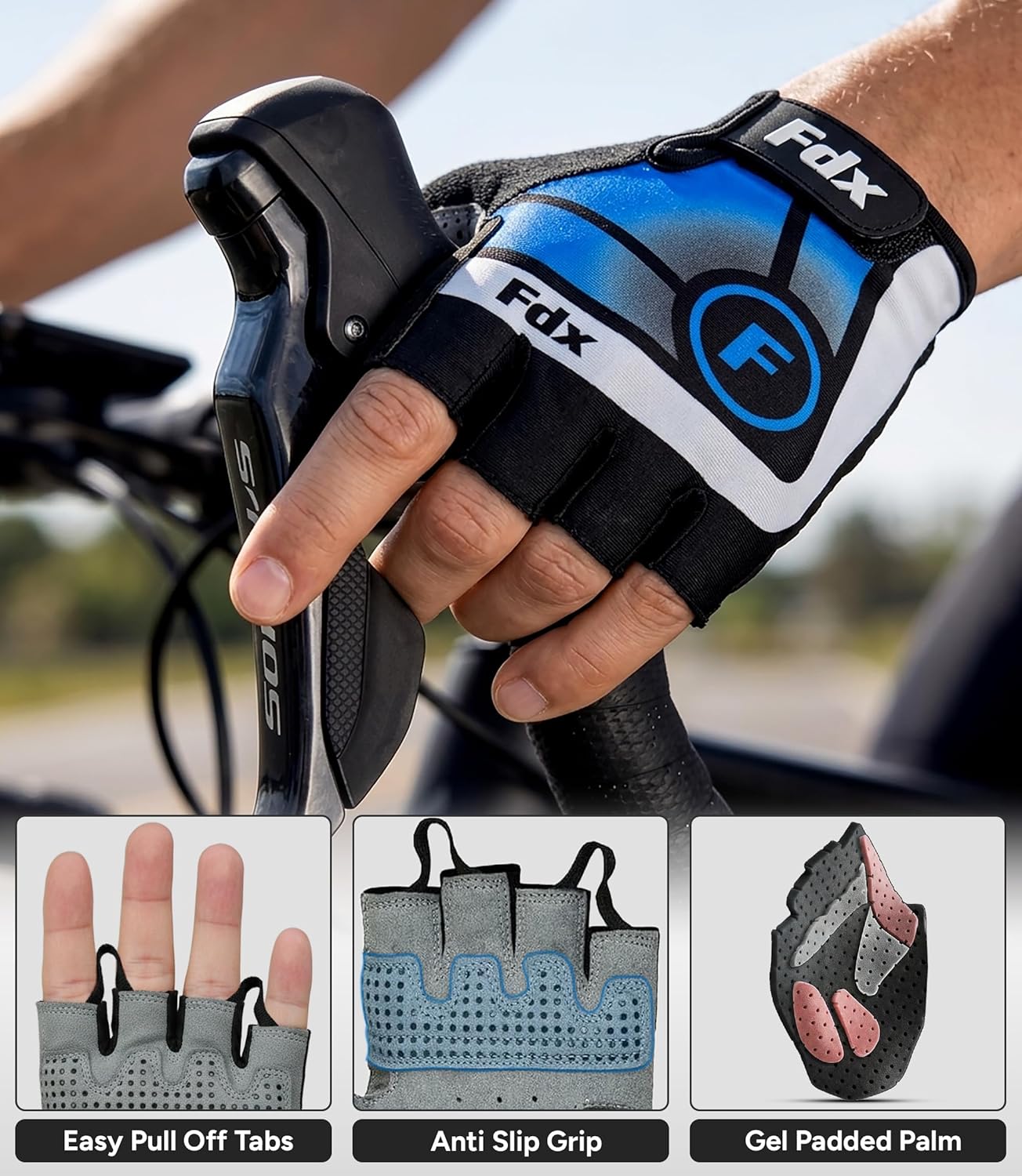 FDX Fingerless Cycling Gloves Gel Padded - Image 4
