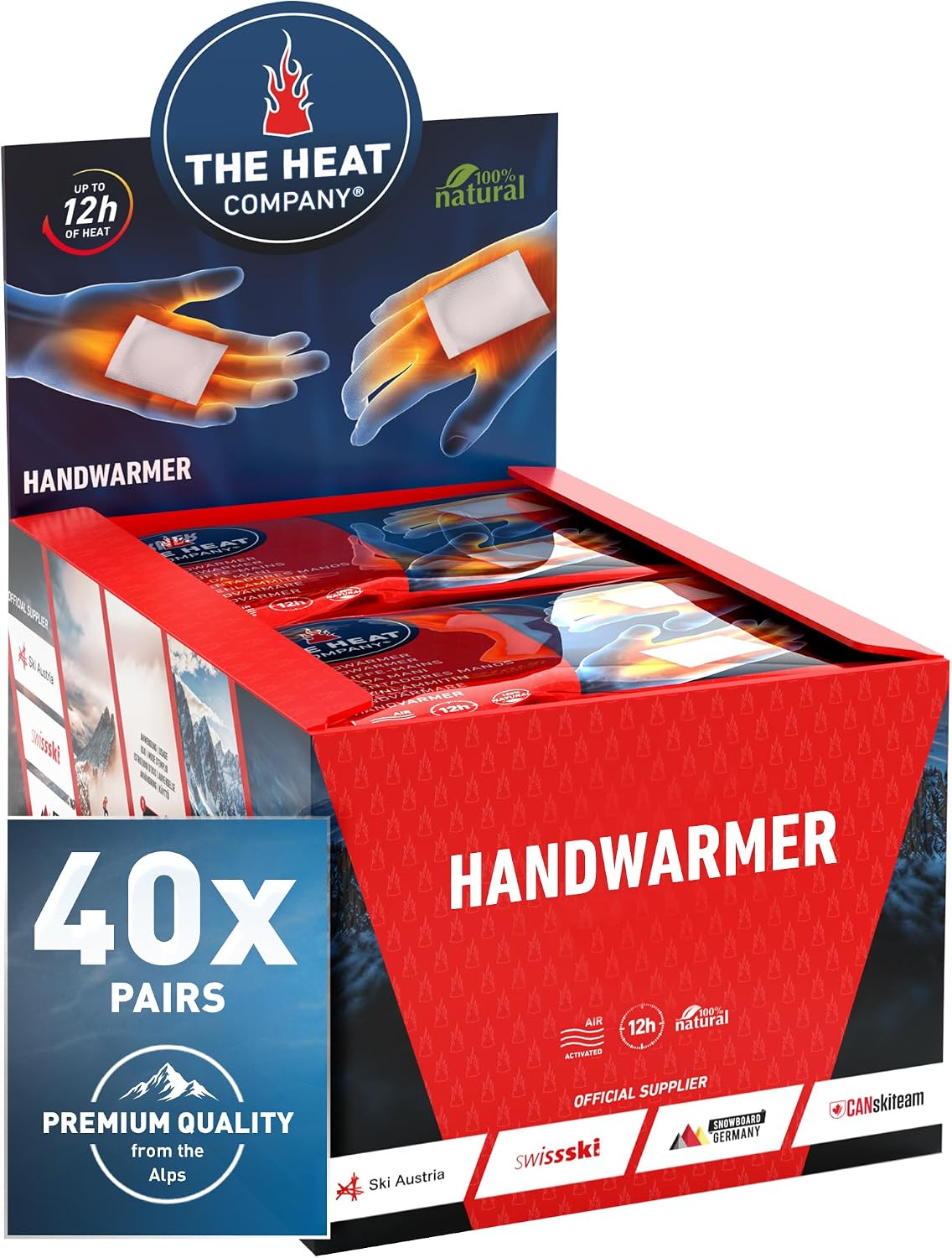 THE HEAT COMPANY Handwarmers - 10, 20 or 40 Pairs - EXTRA WARM - Hand Heat Pads - 12 Hours Warm Hands - Instant Heat - Air Activated - Purely Natural