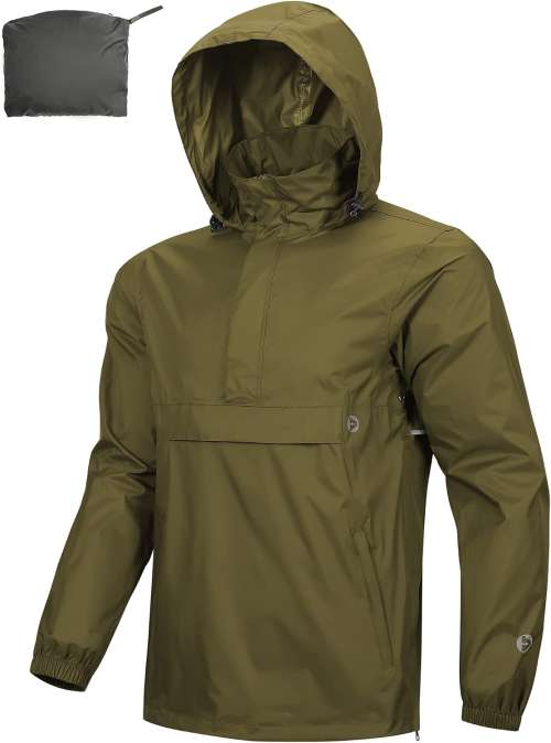 Outdoor Ventures Men's Waterproof Rain Jacket Packable Hooded Pullover