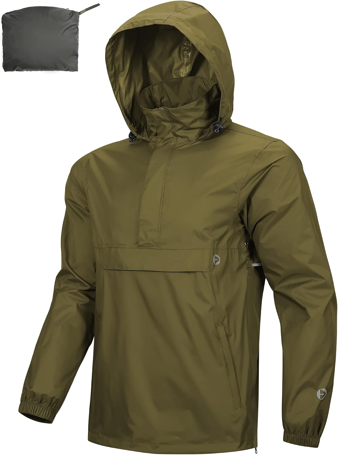 Outdoor Ventures Men's Waterproof Rain Jacket Packable Hooded Pullover