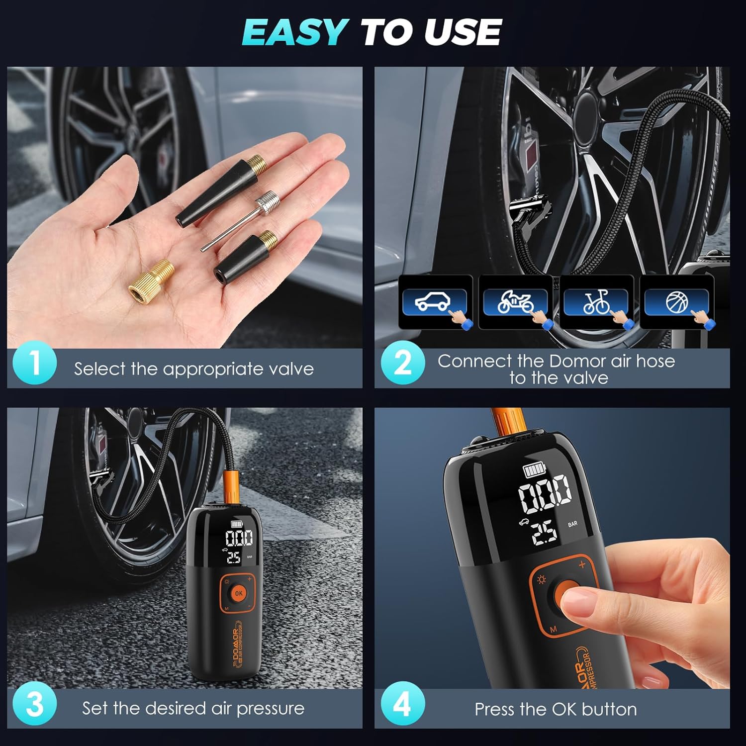 Cordless Bike Tyre Inflator, Portable USB - Image 5