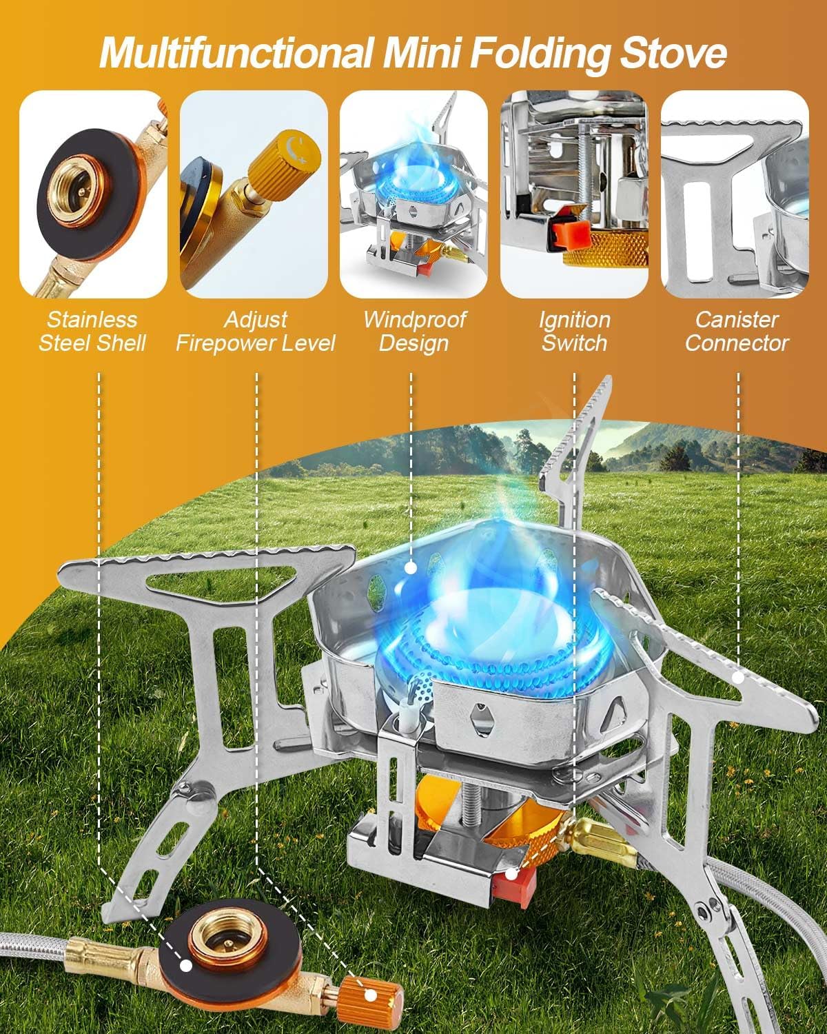 Portable Camping Gas Stove Burner, Windproof - Image 3