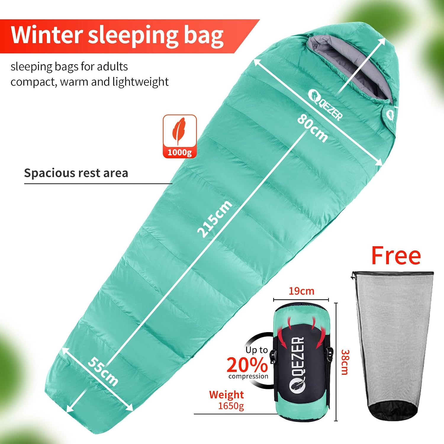 Down Sleeping Bag 4 Season, Lightweight - Image 2
