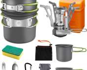 AUTOPkio Camping Cooking Set, Outdoor Camping Pans Pots and Stove - Non Stick Folding Cookware Kit for BBQ Picnic Hiking Backpacking Travel 1-2 Person Use