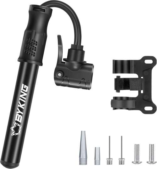 BYKING Portable Bike Pump, Air Pump for Bicycle, Balloon, Tyres, Ball, Airbed and Toys Inflatables, Cycle Pump with Presta. Schrader and Dunlop valve, Attachment (Football Pump Needle and More)