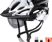 Bike Helmet for Men and Women, Lightweight Cycle Helmet with LED Light Magnetic Goggle Sun Visor, Mountain & Road Bicycle Helmets for Adult Cycling Adjustable Size 57-62cm