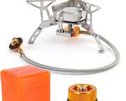 Camping Gas Stove, Portable Windproof Backpacking Burner Cooking Stoves 3500W for BBQ Outdoor Cooking Hiking Fishing Picnic with Piezo Ignition Adapters Converter
