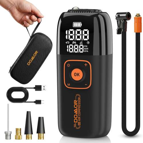 Cordless Tyre Inflator, Car Tyre Inflator Air Compressor, Portable USB Rechargeable Electric Bike Pump 150 PSI, Tyre Pump with Pressure Gauge for Car Tire, Bike, Motorbike, Ball