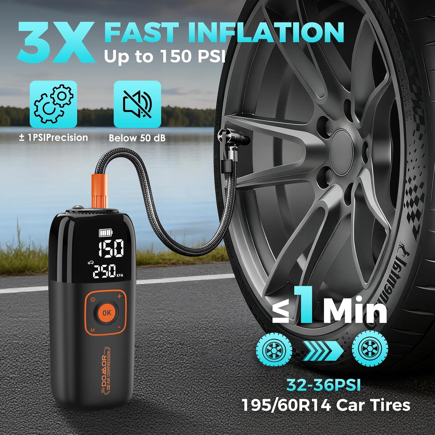 Cordless Bike Tyre Inflator, Portable USB - Image 2