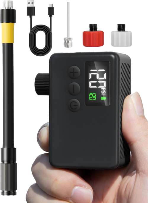 GPUTEK Mini Electric Bike Pump – 120PSI Bicycle Pump with Pressure Gauge