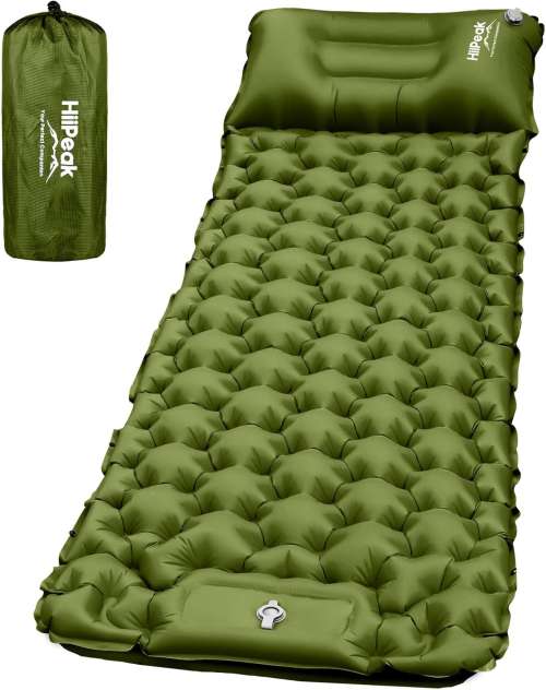 HiiPeak Camping Sleeping Pad, Ultralight Camping Mat with Pillow Built-in Foot Pump Inflatable Sleeping Pads Compact for Backpacking Hiking Traveling Tent (Green)