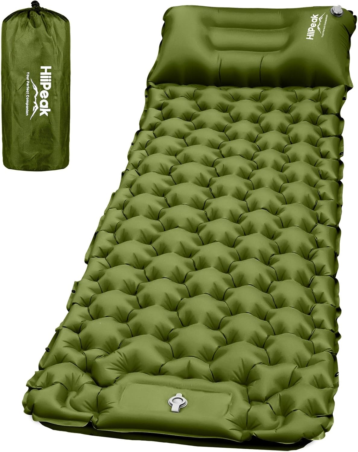 HiiPeak Camping Sleeping Pad, Ultralight Camping Mat with Pillow Built-in Foot Pump Inflatable Sleeping Pads Compact for Backpacking Hiking Traveling Tent (Green)
