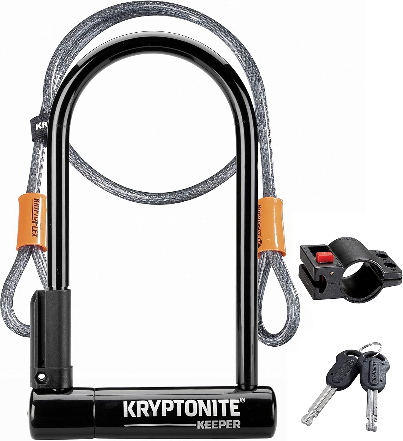 Kryptonite Keeper Bike U-Lock Standard with Braided Steel Cable, Heavy Duty Anti-Theft Bicycle U Lock, 12mm Shackle and 10mm x4ft Length Security Cable with Mounting Bracket and Keys