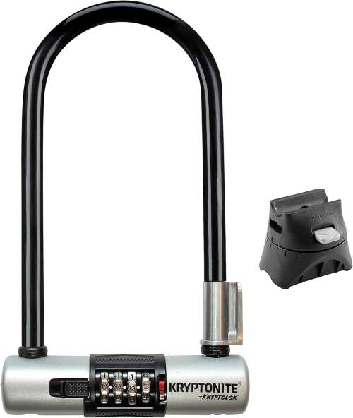Kryptonite KryptoLok Combo Bike U-Lock Standard, Anti-Theft Security Bicycle Lock Sold Secure Gold, 12.7mm Steel Shackle, 4-Digit Resettable Combination U Lock for Scooter Road Mountain Bikes
