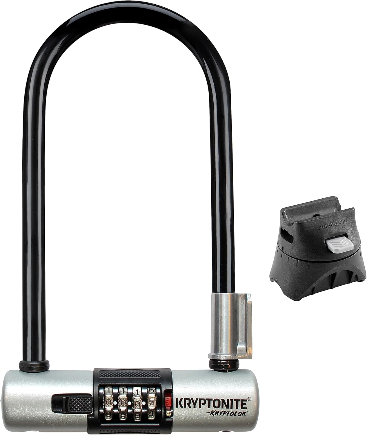 Kryptonite KryptoLok Combo Bike U-Lock Standard, Anti-Theft Security Bicycle Lock Sold Secure Gold, 12.7mm Steel Shackle, 4-Digit Resettable Combination U Lock for Scooter Road Mountain Bikes
