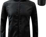 Men's Lightweight Waterproof Jacket with Pockets, Packable Hooded Windproof Rain Jacket for Travel, Running & Hiking – Includes Carry Pouch