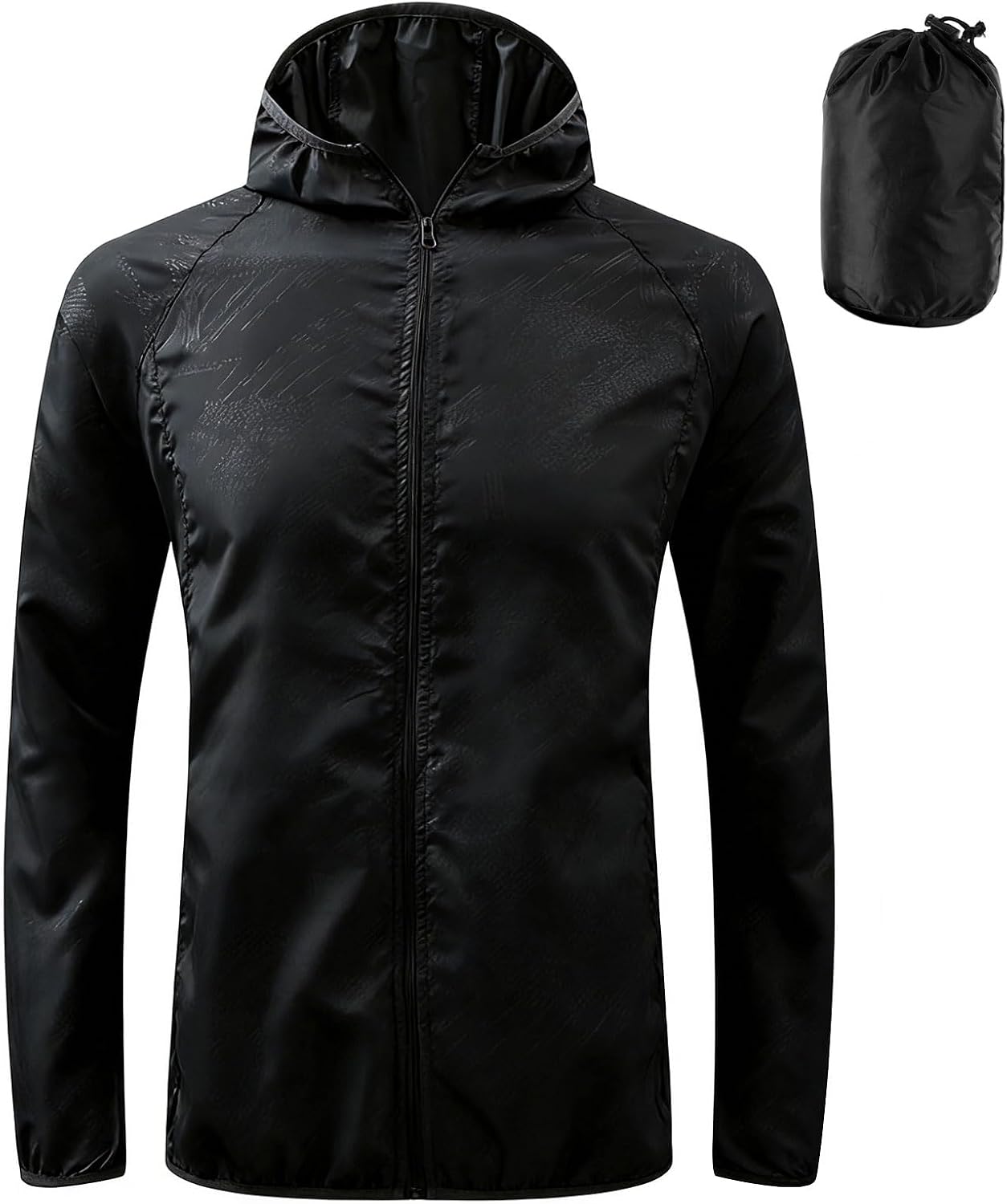 Men's Lightweight Waterproof Jacket with Pockets, Packable Hooded Windproof Rain Jacket for Travel, Running & Hiking – Includes Carry Pouch