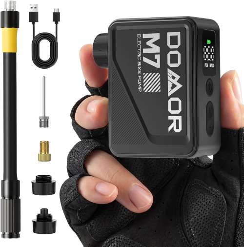 Mini Bicycle Pump, 120 PSI Electric Bike Pump with Gauge, Auto Stop, Cordless Portable Bike Tyre Pump with Presta and Schrader Valve for E-Bike, Mountain, City and Road Bike