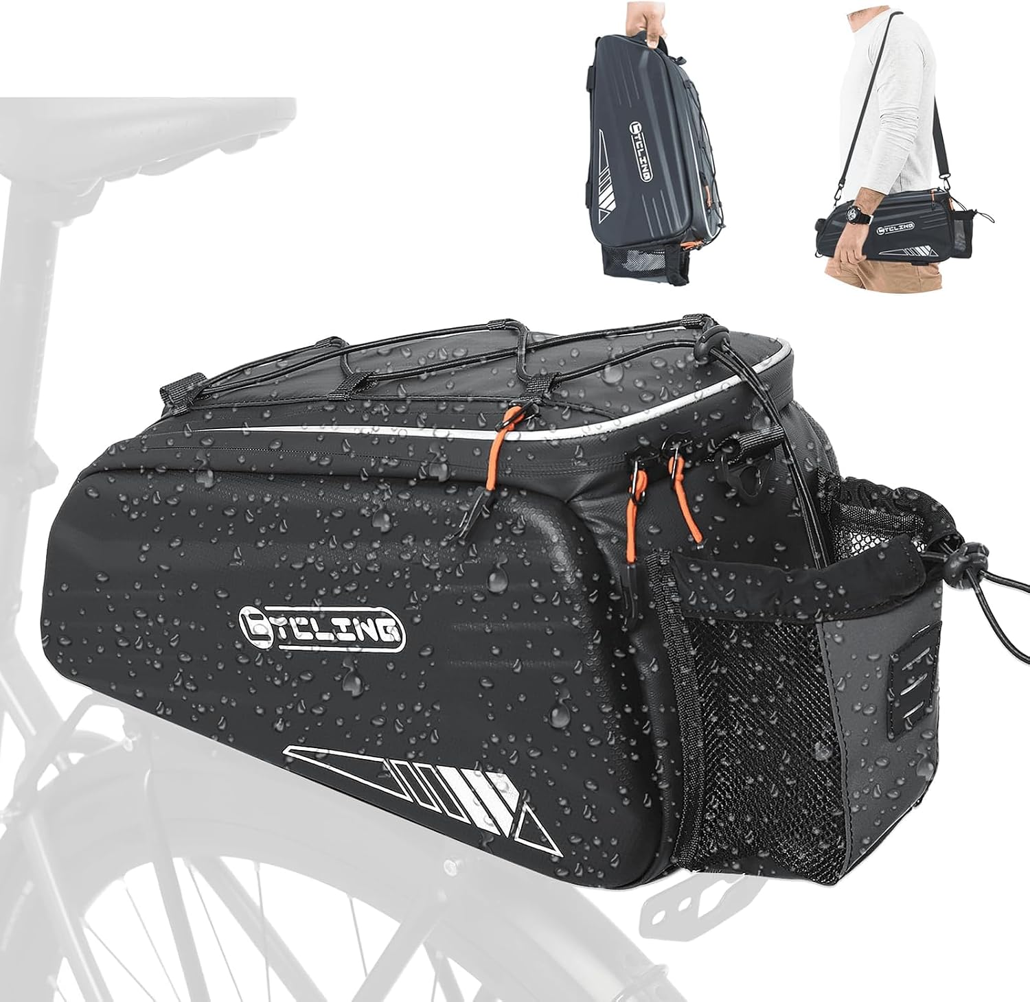 NDakter Bike Bags, 10L Bicycle Pannier Bag for Cycle Rear Rack Waterproof 3 in 1 Ebikes Trunk Bag, Reflective Electric Bike Saddle Panniers Bag with Shoulder Strap (10L EVA Hard Shell Waterproof)