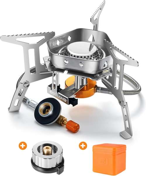 Odoland 3500W Windproof Camping Gas Stove Portable Collapsible Outdoor Camping Stove with Piezo Ignition Backpacking Stove for Outdoor Cooking Hiking Picnic and Trekking