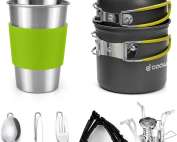 Odoland Camping Cookware Kit, Outdoor Cooking Set Non Stick Pot and Pans Lightweight Backpacking Hiking Utensil Gear for 1 to 2 People Traveling Trekking and Camping