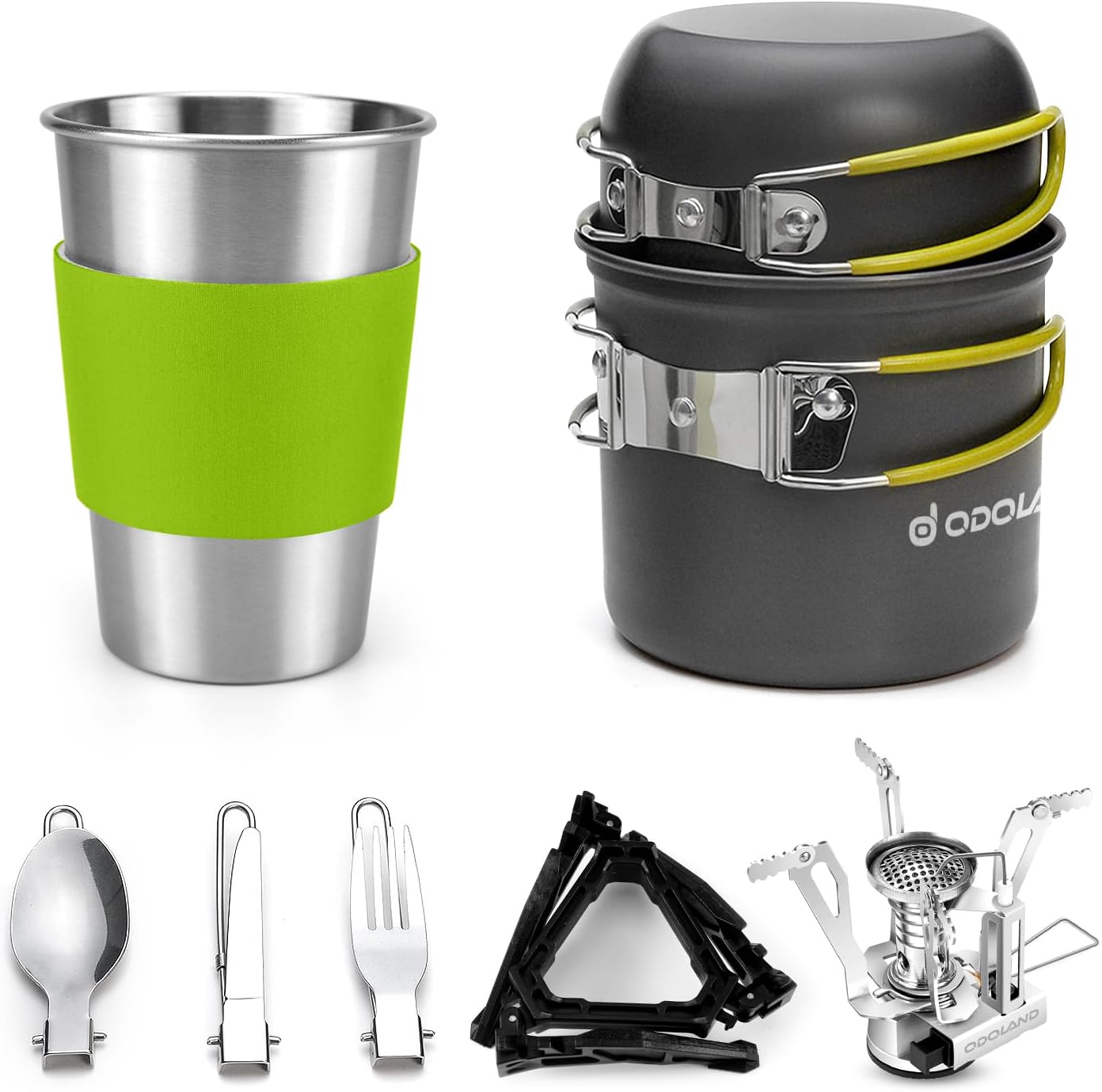 Odoland Camping Cookware Kit, Outdoor Cooking Set Non Stick Pot and Pans Lightweight Backpacking Hiking Utensil Gear for 1 to 2 People Traveling Trekking and Camping