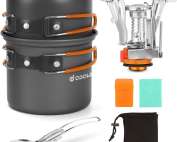 Odoland Camping Cookware Set With Stove for 1-2 People - Portable Campfire Stainless Steel Cook Gear Traveling Cooking Equipment Utensils Outdoor Cooking Kit for Trekking Hiking Picnic