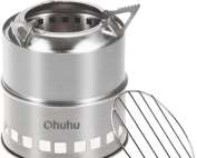 Ohuhu Rocket Stainless Steel Lightweight Camping Stove - Wood Alcohol Portable Outdoor Cooking Picnic BBQ Hiking with Mesh Bag