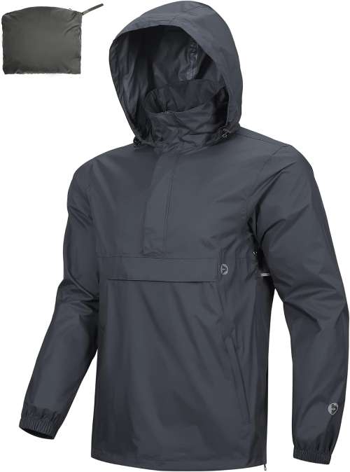 Outdoor Ventures Men's Waterproof Rain Jacket Packable Hooded Pullover