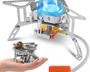 Portable Camping Gas Stove Burner, Windproof 3500W Camping Stove with Piezo Ignition, Complete with Adapters and Converters for BBQs, Cooking, Fishing, Hiking, and Picnics