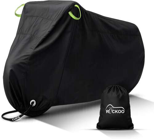 Rockoo Bike Cover for Outdoor Storage for 2 Bikes, Heavy Duty 190T Nylon Waterproof Dustproof with Lock Holes and Storage Bag, Perfect for Mountain Road Bikes Bicycle Cover – Black