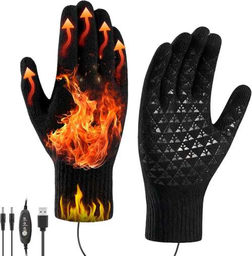 USB Heated Gloves Men Women, Electric Thermal Heating Finger Gloves, Lightweight Thin Winter Warming Hand Warmers Glove Ladies for Work Cycling Bike Riding Ski Indoor Outdoor Use
