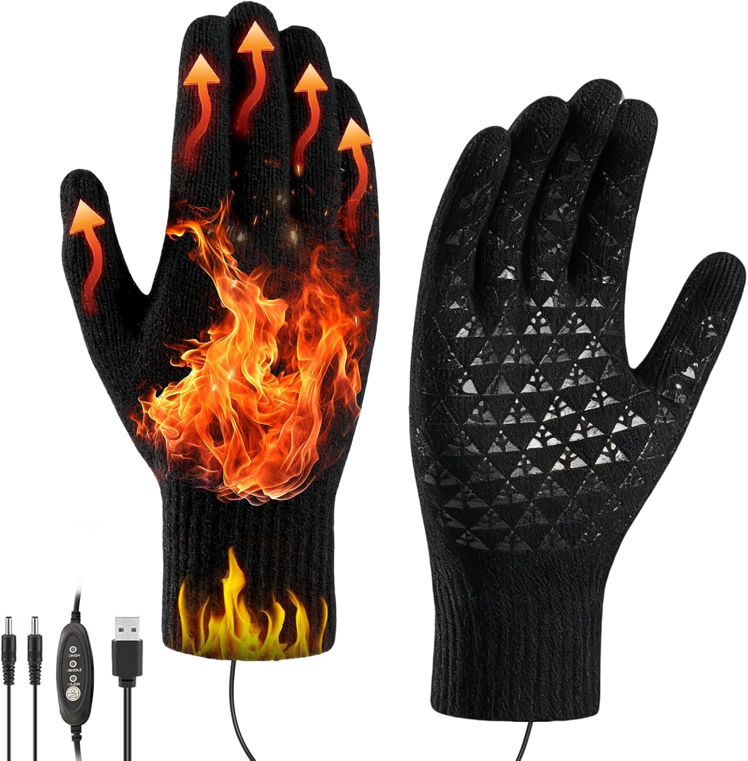 USB Heated Gloves Men Women, Electric Thermal Heating Finger Gloves, Lightweight Thin Winter Warming Hand Warmers Glove Ladies for Work Cycling Bike Riding Ski Indoor Outdoor Use