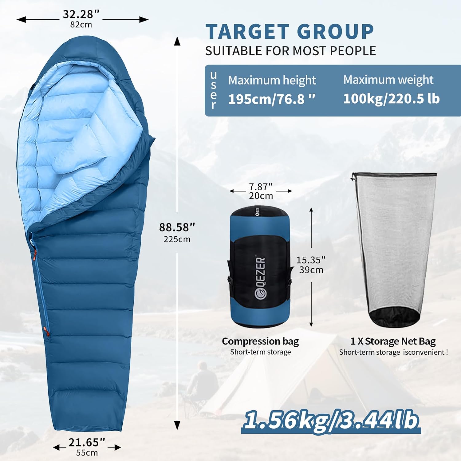 Winter Sleeping Bag for Adults, Lightweight Down - Image 2