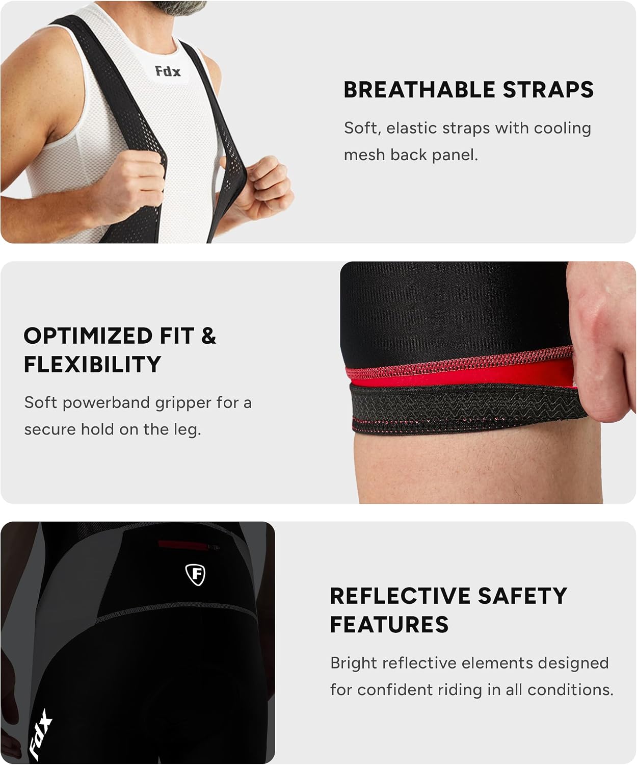 FDX Cycling Bib Shorts Mens 4D Padded Breathable - Image 5
