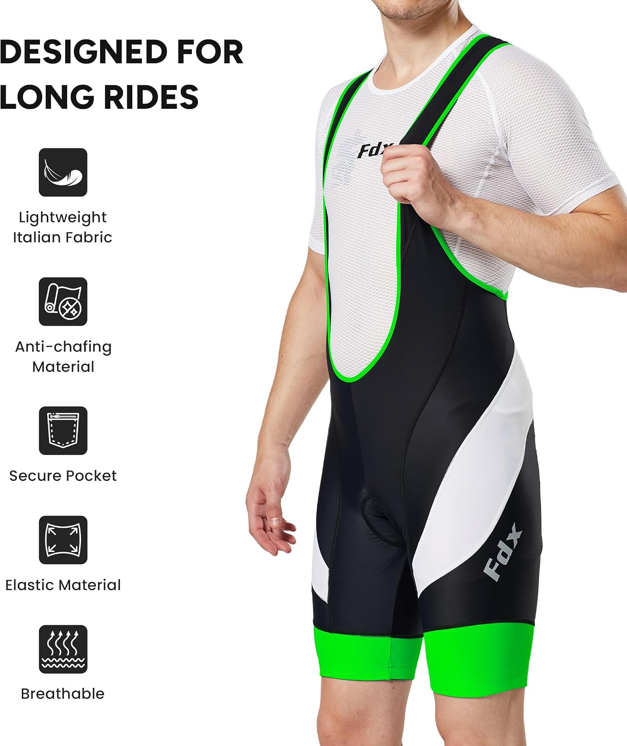 FDX Cycling Bib Shorts Mens 4D Padded Breathable - Image 2