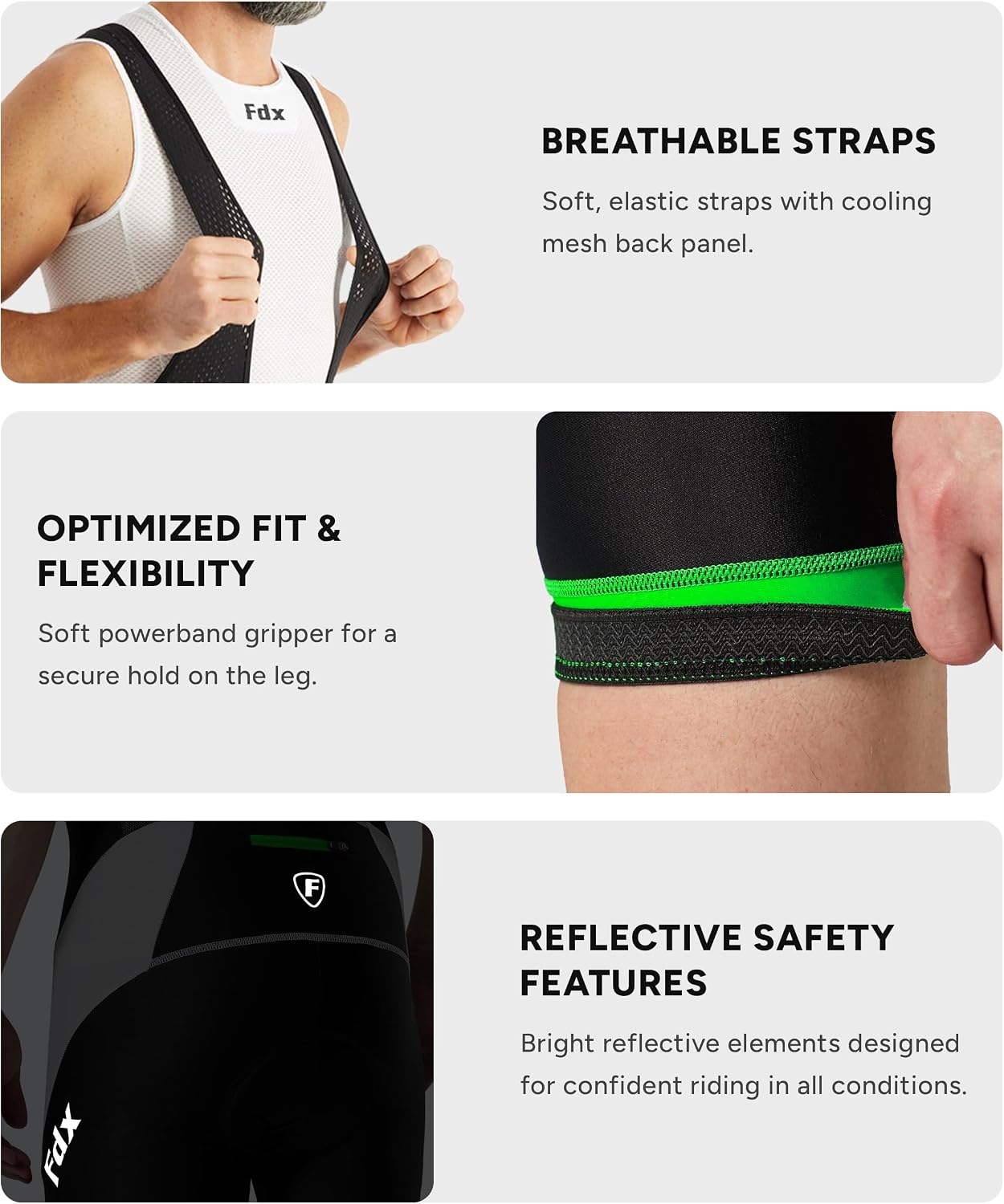 FDX Cycling Bib Shorts Mens 4D Padded Breathable - Image 5