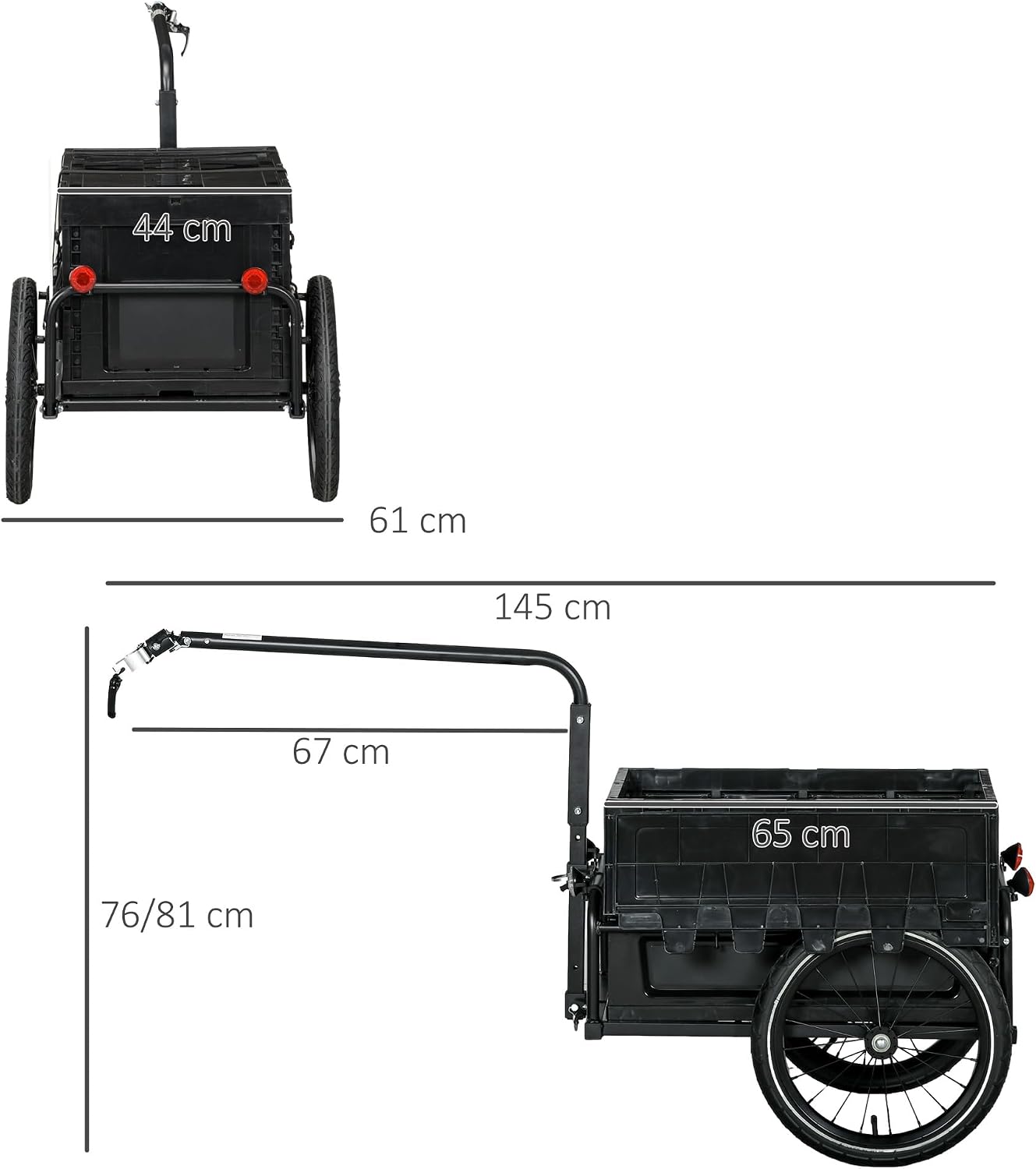 HOMCOM Bike Trailer with 65L Foldable Storage Box - Image 3