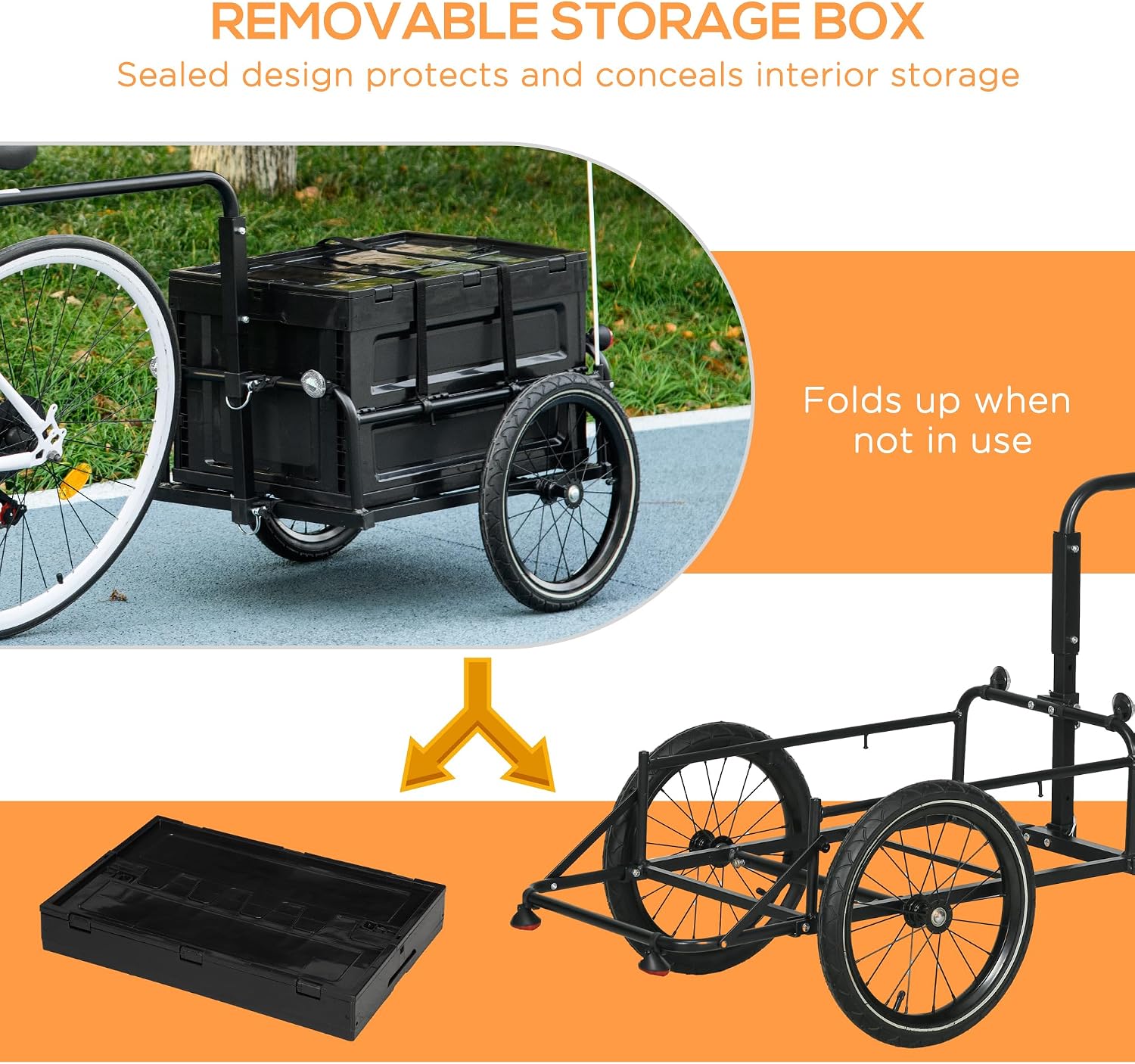 HOMCOM Bike Trailer with 65L Foldable Storage Box - Image 4