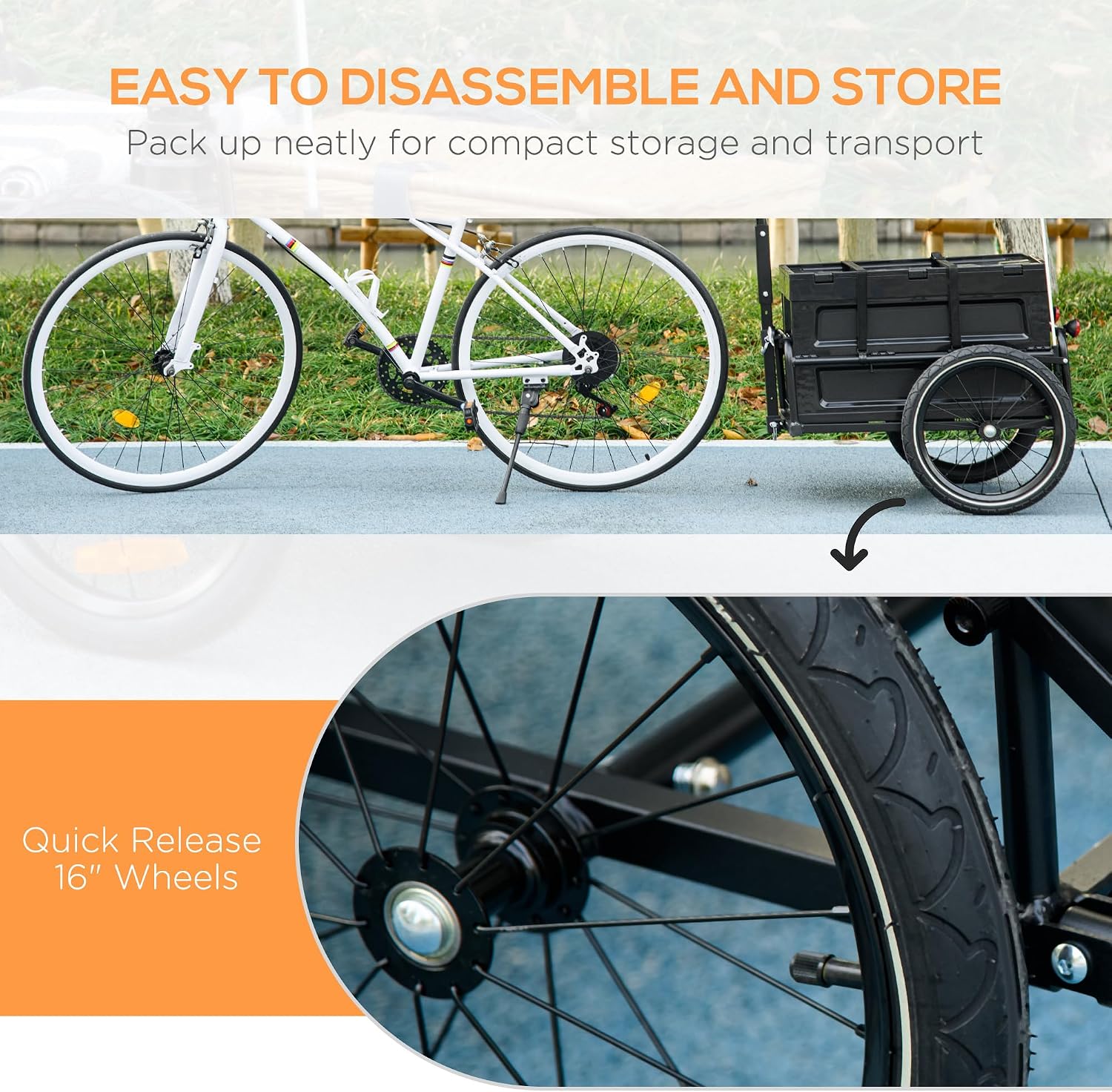 HOMCOM Bike Trailer with 65L Foldable Storage Box - Image 7